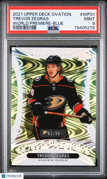 2021-22 Upper Deck Ovation World Premiere Trevor Zegras #WP31 Blue LIME PSA 9