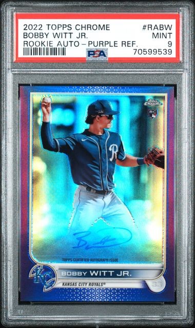 PSA 9 2022 Topps Chrome Rookie Autographs Bobby Witt Jr Purple /250