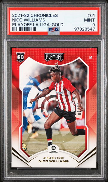 2021-22 PANINI CHRONICLES LA LIGA PLAYOFF NICO WILLIAMS 02/10 GOLD #61 RC PSA 9
