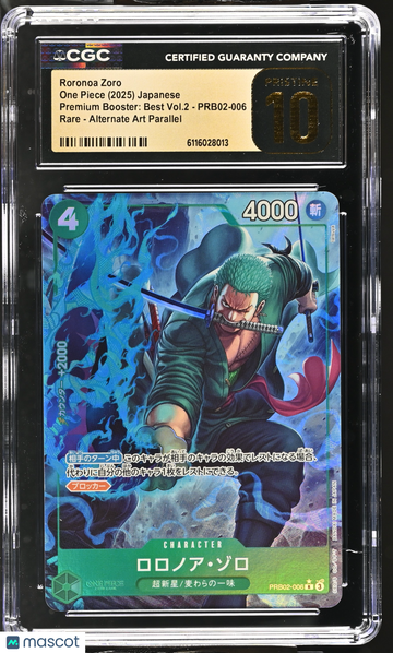 2025 One Piece Premium Booster: Best Vol.2 Roronoa Zoro Alternate Art Parallel Japanese 00/7.90 CGC 10 #PRB02-006
