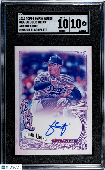 2017 Topps Gypsy Queen Julio Urias #GQA-JU Autograph Missing Blackplate SGC 10 Auto 10