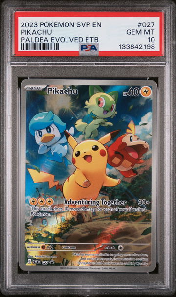 2023 Pokemon Black Star Promo Paldea Evolved Elite Trainer Box Pikachu #027 PSA 10