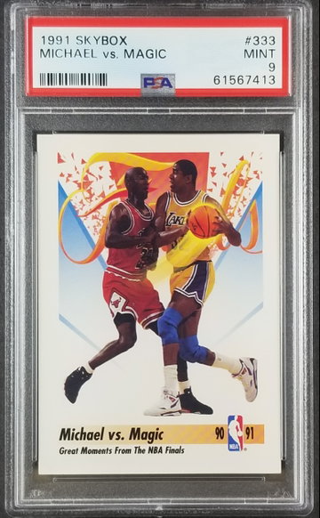 1991 Skybox #333 MICHAEL VS MAGIC PSA 9 Mint Michael Jordan vs Magic Johnson
