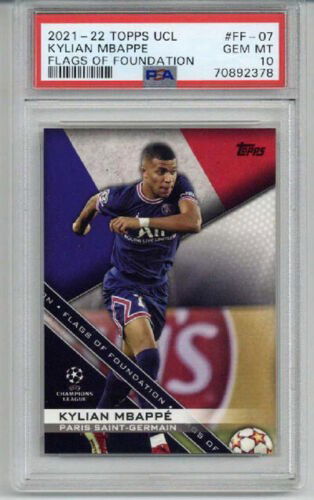 2021-22 TOPPS UCL FLAGS OF FOUNDATION KYLIAN MBAPPE PSG PSA 10 LOW POP