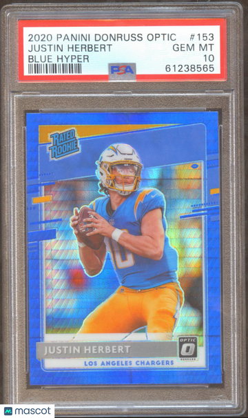 2020 Panini Donruss Optic Justin Herbert #153 Blue Hyper PSA 10