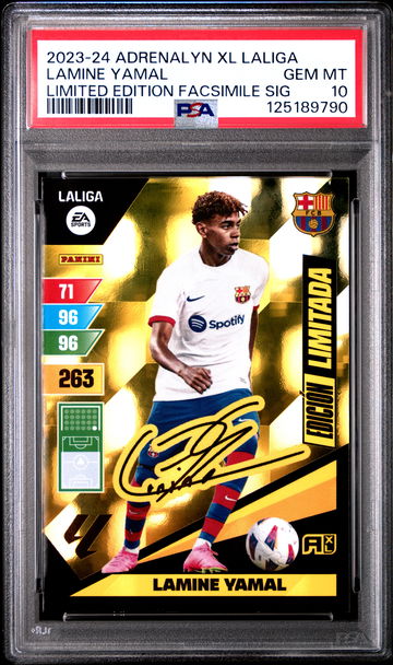 2023 PANINI ADRENALYN XL LALIGA FACSIMILE SIGNATURE LAMINE YAMAL RC PSA 10