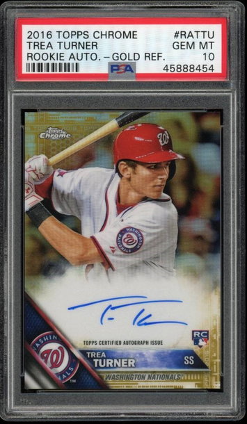 2016 Topps Chrome Trea Turner Gold Refractor Auto /50 PSA 10