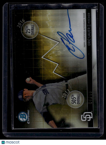 2016 Bowman Draft Eric Lauer #DD-EL Draft Dividends Autographs SN AU