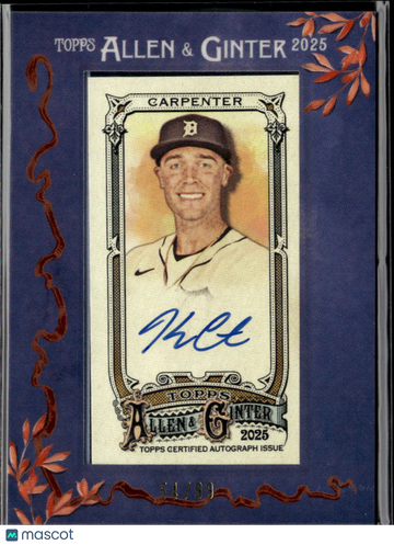 Kerry Carpenter 2025 Topps Allen & Ginter Topps Certified Autograph Issue Auto /99 Detroit Tigers