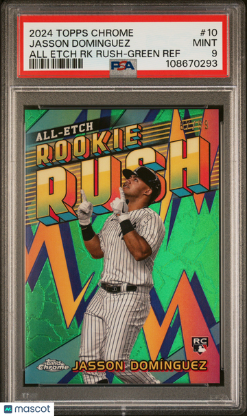 2024 Topps Chrome Chrome All Etch Rookie Rush Jasson Dominguez #10 RK Green Ref PSA 9