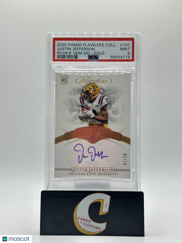2020 Panini Flawless Collegiate Justin Jefferson #107 Rookie Gem SIG Gold PSA 9