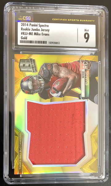 2014 Panini Spectra Rookie Jumbo Jersey Mike Evans Gold /25 Graded CSG Mint 9