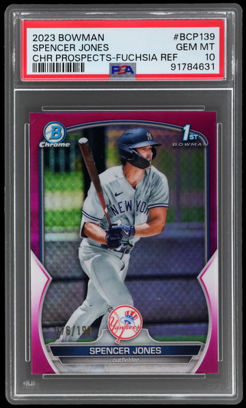 2023 Bowman Spencer Jones Chrome Prospects Fuchsia Refractor PSA 10