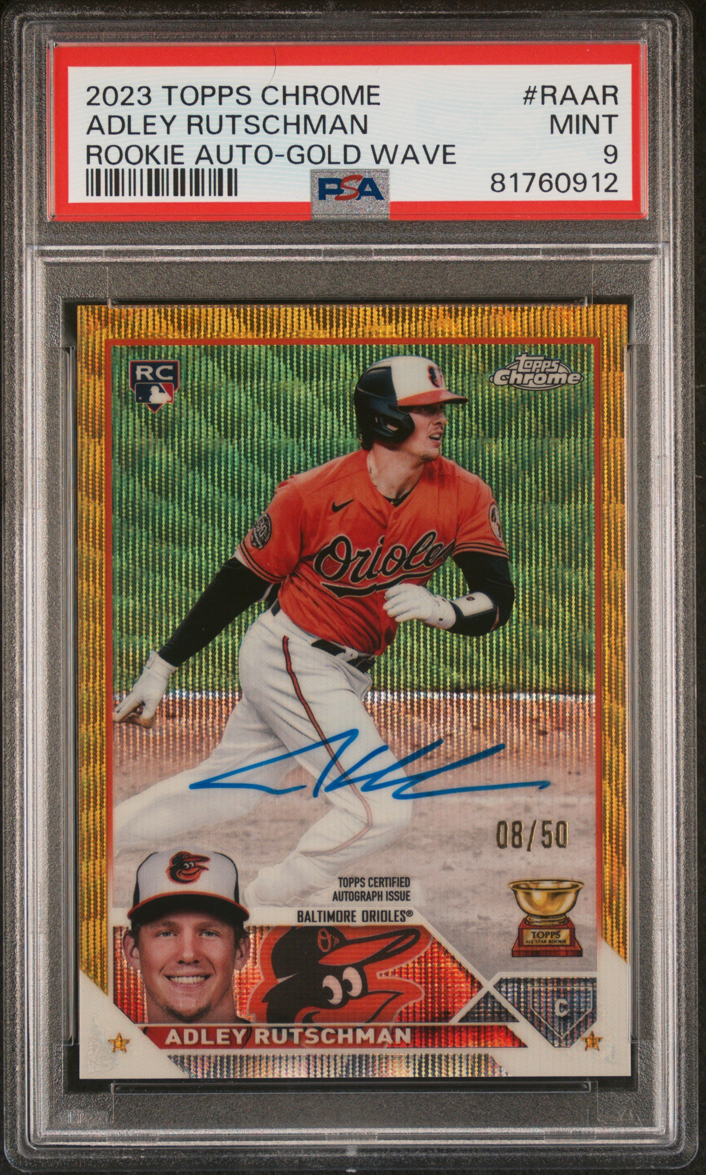 2023 Adley Rutschman Topps Chrome Rookie Auto #RAAR GOLD WAVE PSA 9