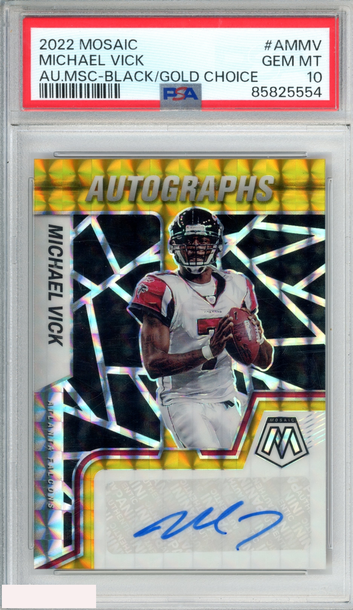2022 PANINI MOSAIC AUTO MICHAEL VICK #AMMV BLACK GOLD CHOICE 5 OF 8 PSA 10
