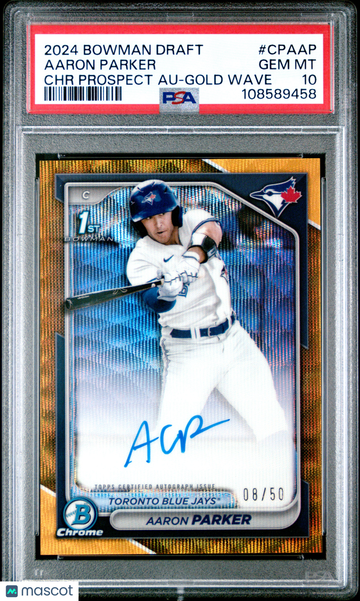 2024 Bowman Draft Chrome Prospect Autographs Aaron Parker #CPAAP Gold Wave /50 PSA 10