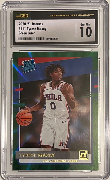 2020-21 Donruss Tyrese Maxey Green Laser RC CSG 10 76ers