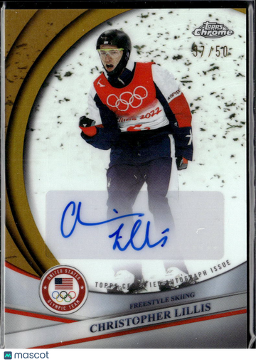 Christopher Lillis 2026 Topps Chrome U.S. Olympics Auto Gold Refractor United States Olympic Team