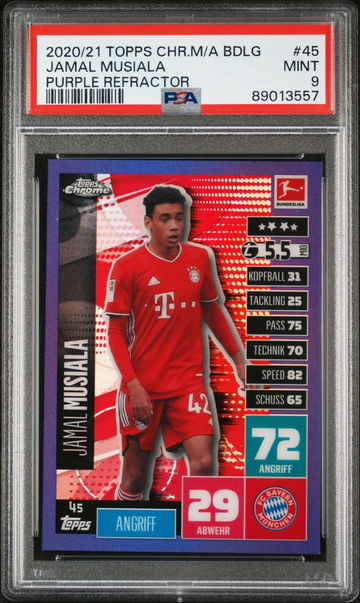 2020 TOPPS JAMAL MUSIALA CHROME MATCH ATTAX BUNDESLIGA PURPLE #45 PSA 9