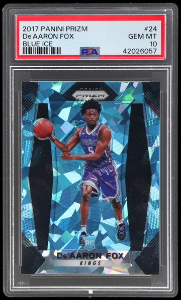 2017 Panini Prizm De'aaron Fox Blue Ice Prizm PSA 10 RC