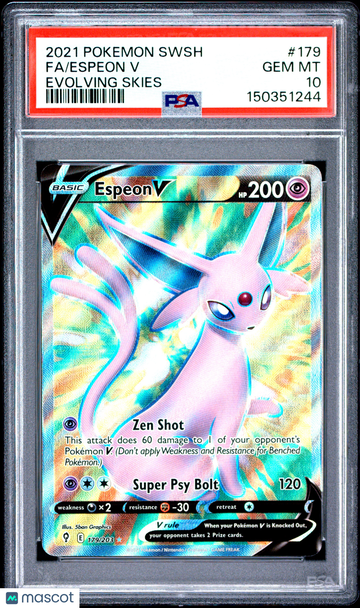 2021 Pokemon Sword & Shield Evolving Skies Espeon V #179 PSA 10