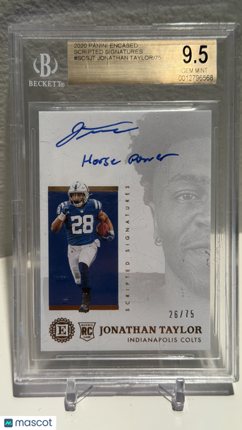 Jonathan Taylor 2020 Panini Encased #SCSJT-Scripted Signatures Auto 1026/75 BGS 9.5