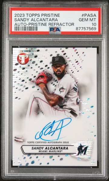 2023 TOPPS SANDY ALCANTARA PRISTINE PRISTINE AUTOGRAPH AUTO-PRISTINE REFRACTOR #PASA PSA 10