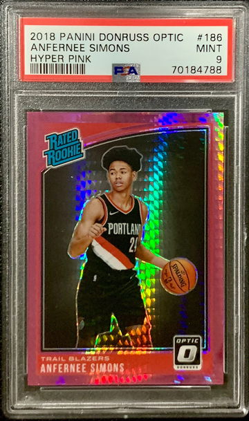 2018 - 19 Panini Donruss Optic Anfernee Simons #186 RC Hyper Pink Rookie PSA 9