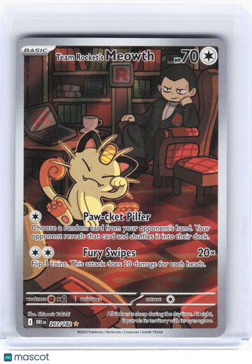 2025 Pokemon—Team Rocket's Meowth #203/182 Destined Rivals—Illustration Rare Foil