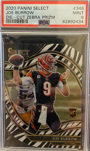 2020 Panini Select #346 Joe Burrow Die Cut Zebra Prizm PSA 9