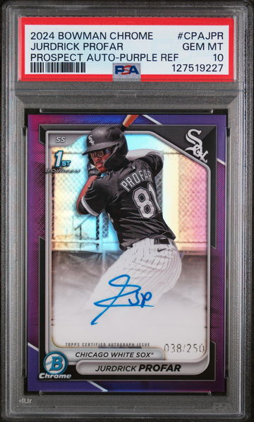 2024 Bowman Chrome Prospect Autographs Prospect Auto-Purple Ref Jurdrick Profar #CPAJPR /250 PSA 10