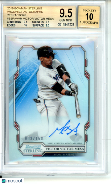 2019 Bowman Sterling Prospect Autographs Refractors Victor Victor Mesa #BSPAVVM BGS 9.5 Auto 10