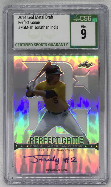 2014 Leaf Metal Perfect Game Jonathan India Rookie Card RC Auto CSG 9