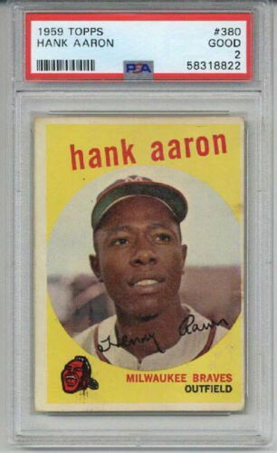 1959 TOPPS #380 HANK AARON BASEBALL CARD MILWAUKEE BRAVES PSA 2 NEW LABEL RARE