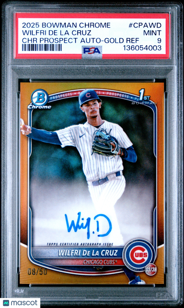2025 Bowman Chrome Prospect Autographs Wilfri De La Cruz #CPAWD Gold Ref /50 PSA 9