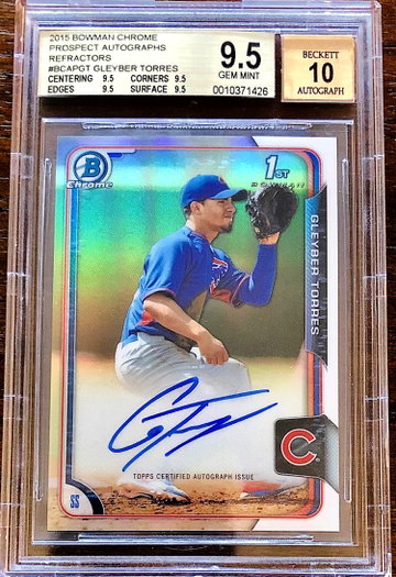 2015 Bowman Chrome Gleyber Torres Refractor Auto #/499 BGS True Gem 9.5/10