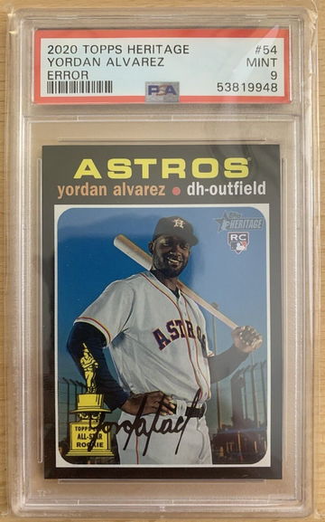 Yordan Alvarez 2020 Topps Heritage ERROR Rookie RC #54 PSA 9 Mint RARE Low Pop