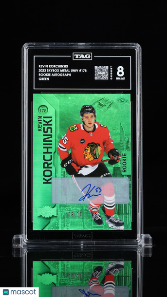 2023 Skybox Metal Universe Rookie Autograph Kevin Korchinski #178 Green /10 Rookie PMG TAG 8