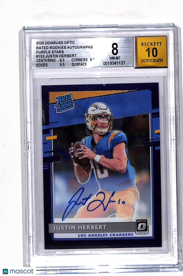 2020 Donruss Optic Rated Rookies Autographs Purple Stars Justin Herbert #153 BGS 8 Auto 10