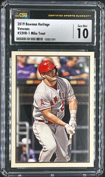 2020 Bowman Heritage card # 53VR-1 Mike Trout PSA 10 L.A. Angels