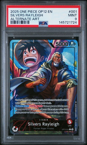 2025 One Piece Card Game Legacy of the Master Alternate Art Silvers Rayleigh #OP12-001 PSA 9