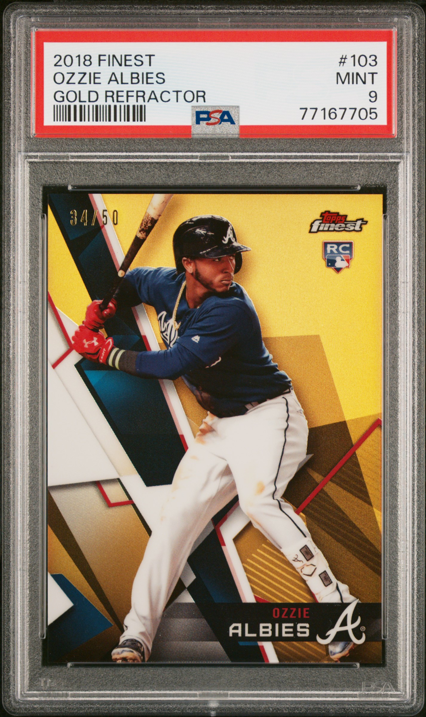 2018 Finest Ozzie Albies #103 Gold Refractor PSA 9