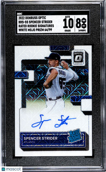 2022 Donruss Optic Spencer Strider #RRS-SS Rated Rookie Sigs. White Mojo Prizm SGC 8 Auto 10