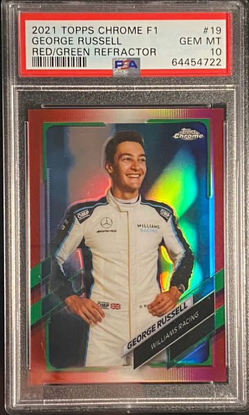 2021 Topps Chrome F1 George Russell Red Green Refractor Formula PSA 10