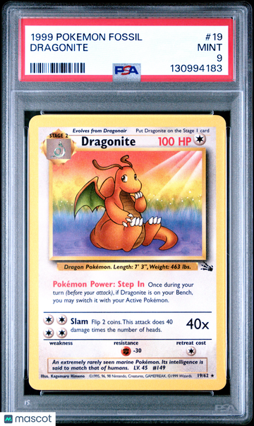 1999 Pokemon Fossil Dragonite PSA 9 #19
