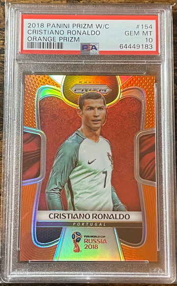 2018 Panini Prizm World Cup Cristiano Ronaldo Orange #4/65 PSA 10
