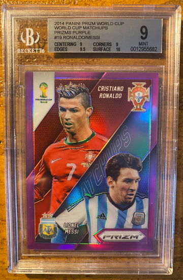 2014 Panini Prizm World Cup Matchups Messi / Ronaldo Purple /99 (10, 9.5, 9, 9)