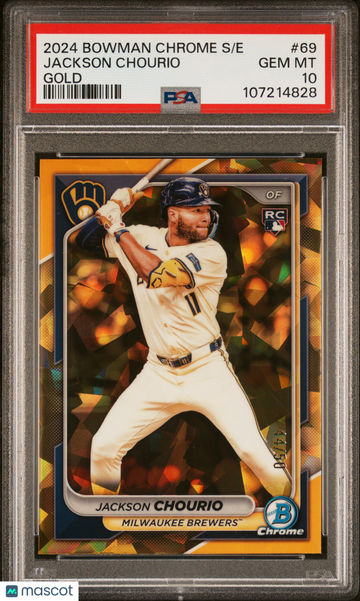 2024 Bowman Chrome Sapphire Jackson Chourio #69 Gold Refractor /50 RC Rookie PSA 10