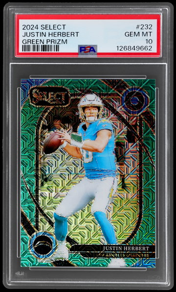 2024 Panini Select Justin Herbert Club Level Green Prizm PSA 10