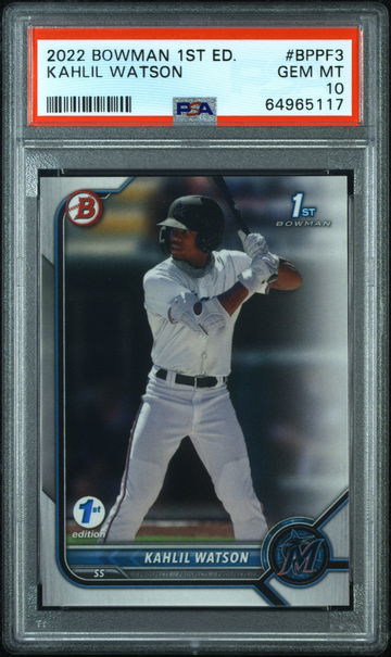 💎🚨 2022 Bowman 1st Edition KAHLIL WATSON 1ST BOWMAN PSA 10 👻🧨MARLINS 🐟